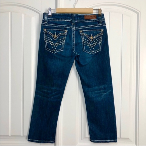 Vigoss Tick Stitch Ring-stone button flap embellished back Pocket Capri Jeans 28 - Picture 9 of 16